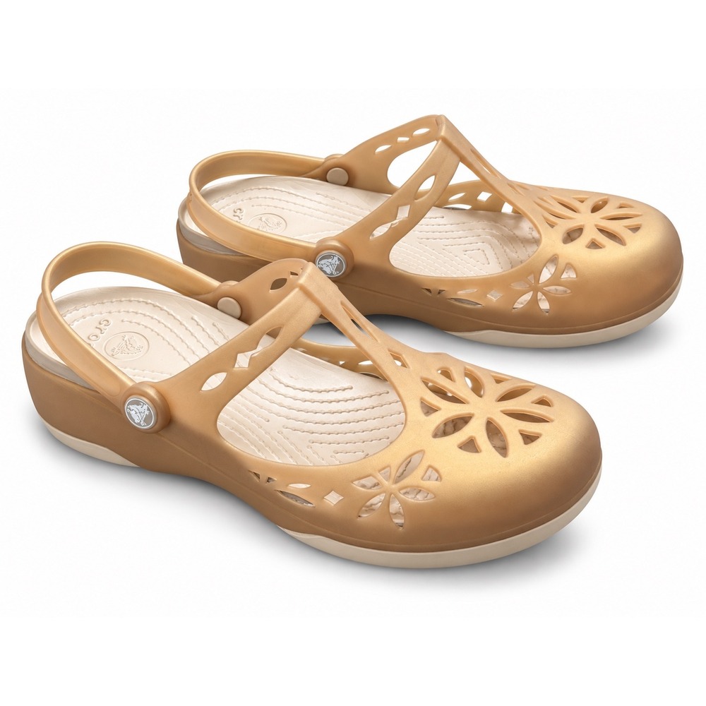 Crocs Clogs Mary Jane W7 Bronze Gold Carlie Cutout Balletcore Coquette